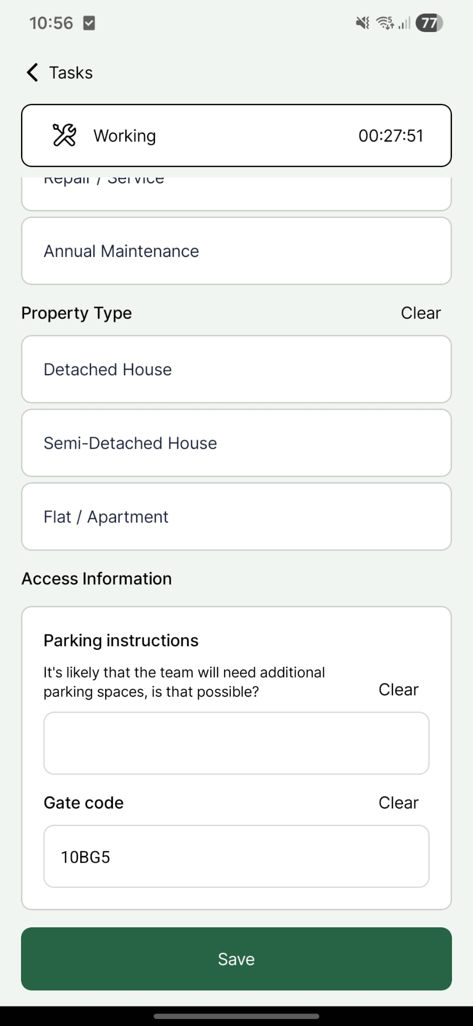Responsive Form Task in the Field App showing help text positioned above the input field