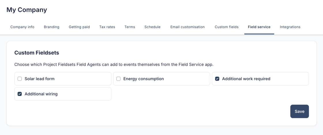 Custom fieldsets available to field app users